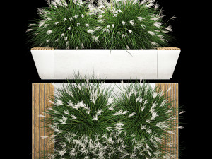 Flowerbed Bench With Bushes Feather Grass 1136 3D Model