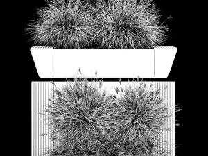 Flowerbed Bench With Bushes Feather Grass 1136 3D Model