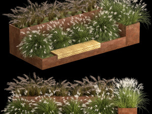Flowerbed With Bushes In Rusty Flowerpots 1137 3D Model