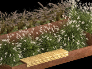 Flowerbed With Bushes In Rusty Flowerpots 1137 Modelo 3D