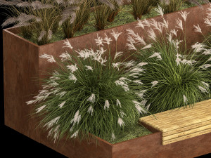 Flowerbed With Bushes In Rusty Flowerpots 1137 Modelo 3D