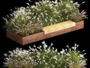 Flowerbed With Bushes In Rusty Flowerpots 1138 3D Model