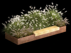 Flowerbed With Bushes In Rusty Flowerpots 1138 3D Model