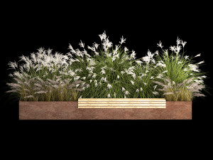 Flowerbed With Bushes In Rusty Flowerpots 1138 3D-Modell