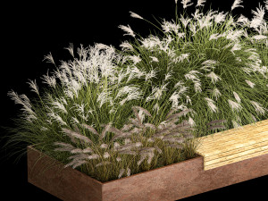 Flowerbed With Bushes In Rusty Flowerpots 1138 3D-Modell