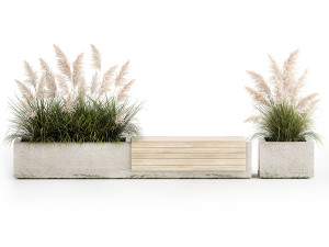 Bench With Flowerpot And Bushes For Outdoor Decor 1144 Modelo 3D