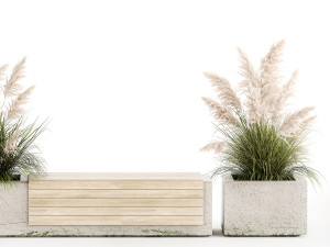 Bench With Flowerpot And Bushes For Outdoor Decor 1144 Modelo 3D