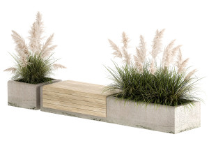 Bench With Flowerpot And Bushes For Outdoor Decor 1144 Modelo 3D