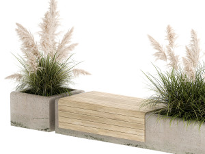 Bench With Flowerpot And Bushes For Outdoor Decor 1144 Modelo 3D