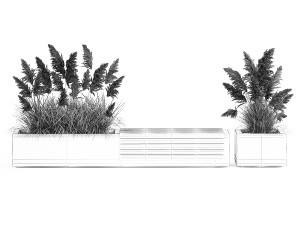 Bench With Flowerpot And Bushes For Outdoor Decor 1144 Modelo 3D