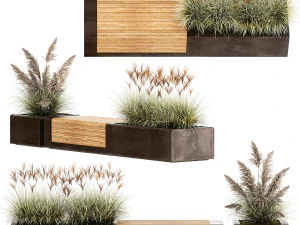 Banco Com Vaso E Arbustos Para Decora&ccedil;&atilde;o Exterior 1143 Modelo 3D