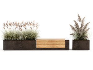 Bench With Flowerpot And Bushes For Outdoor Decor 1143 Modelo 3D