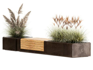 Bench With Flowerpot And Bushes For Outdoor Decor 1143 3D Model