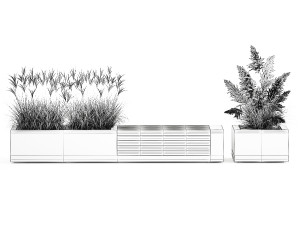Bench With Flowerpot And Bushes For Outdoor Decor 1143 Modelo 3D