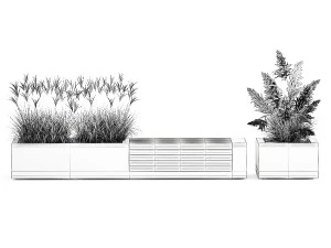 Bench With Flowerpot And Bushes For Outdoor Decor 1143 3D Model