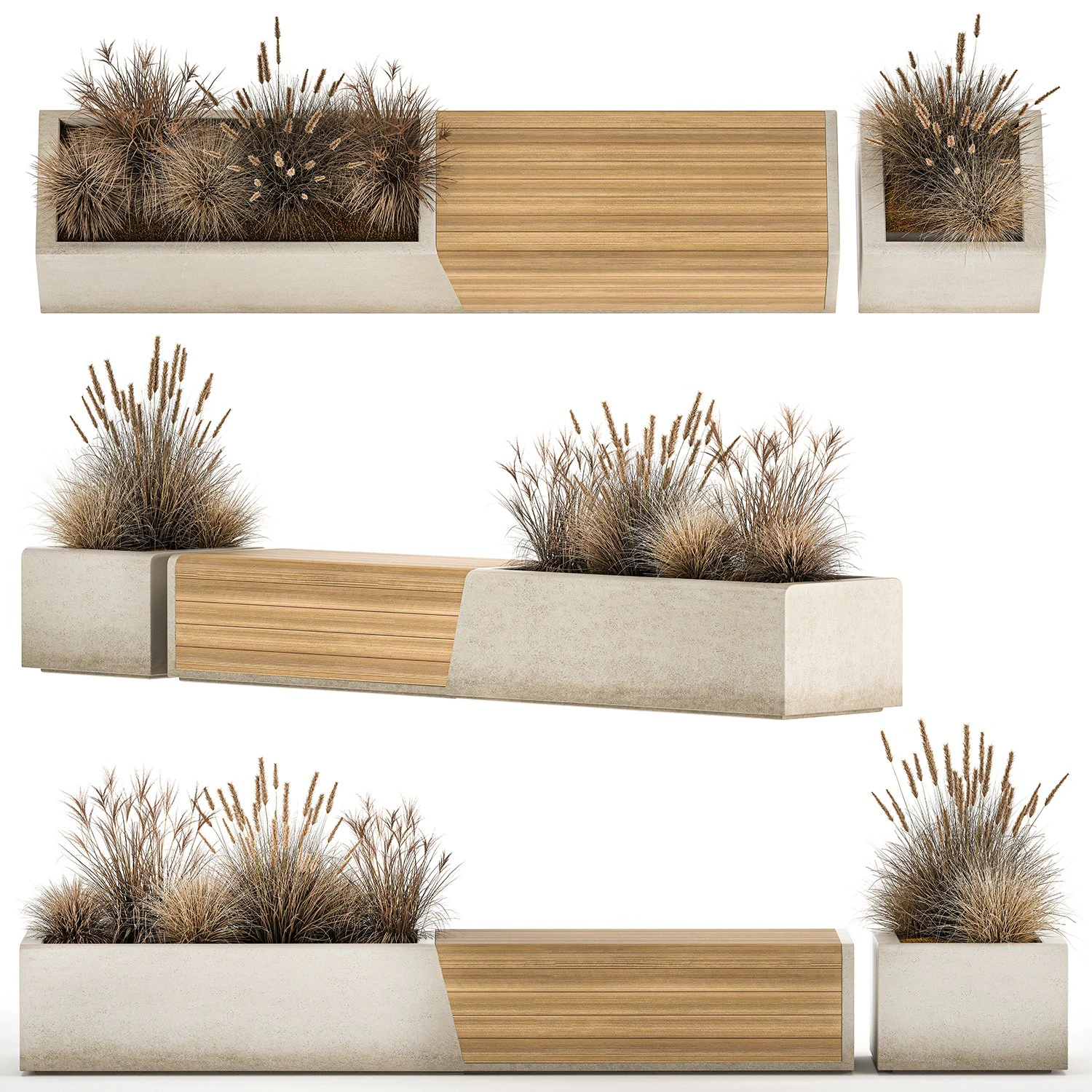 Bench With Flowerpot And Bushes For Outdoor Decor 1142 3D Model .c4d .max .obj .3ds .fbx .stl .blend