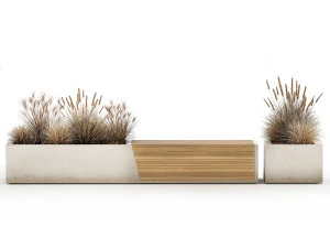 Bench With Flowerpot And Bushes For Outdoor Decor 1142 3D Model