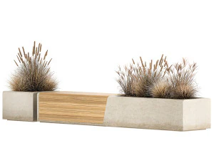 Bench With Flowerpot And Bushes For Outdoor Decor 1142 3D Model