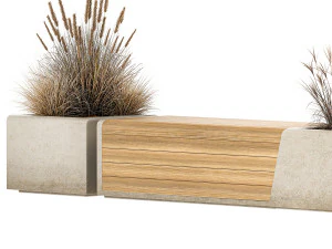 Bench With Flowerpot And Bushes For Outdoor Decor 1142 3D Model