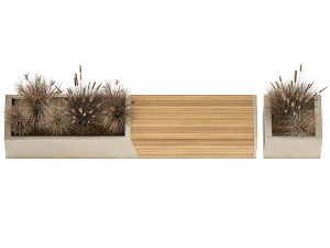 Bench With Flowerpot And Bushes For Outdoor Decor 1142 3D Model