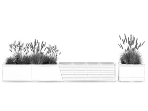 Bench With Flowerpot And Bushes For Outdoor Decor 1142 3D Model