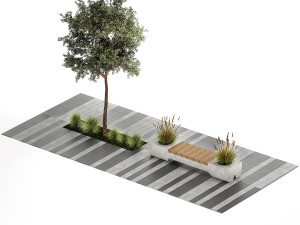 Tree and bushes with bench for outdoor environment 1146 3D Модель