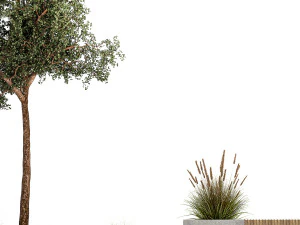 Tree and bushes with bench for outdoor environment 1146 3D Model
