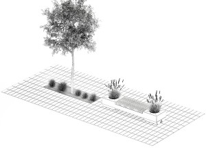 Tree and bushes with bench for outdoor environment 1146 3D Модель