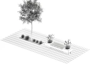 Tree and bushes with bench for outdoor environment 1146 3D Model