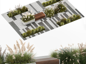 Bushes with bench for outdoor environment 1147 3D Model