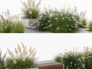 Bushes with bench for outdoor environment 1147 3D Model