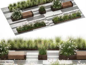 Cespugli con panca per ambiente esterno 1148 Modello 3D