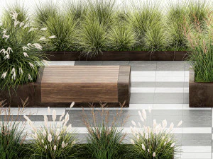 Bushes with bench for outdoor environment 1148 3D Model