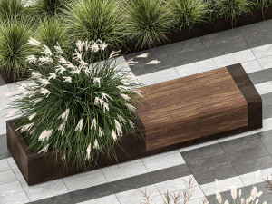 Bushes with bench for outdoor environment 1148 3D Model