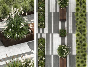 Bushes with bench for outdoor environment 1148 3D Model