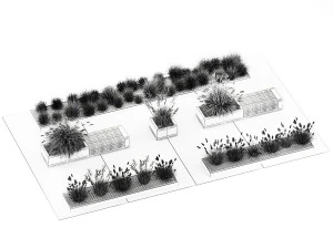 Bushes with bench for outdoor environment 1148 3D Model