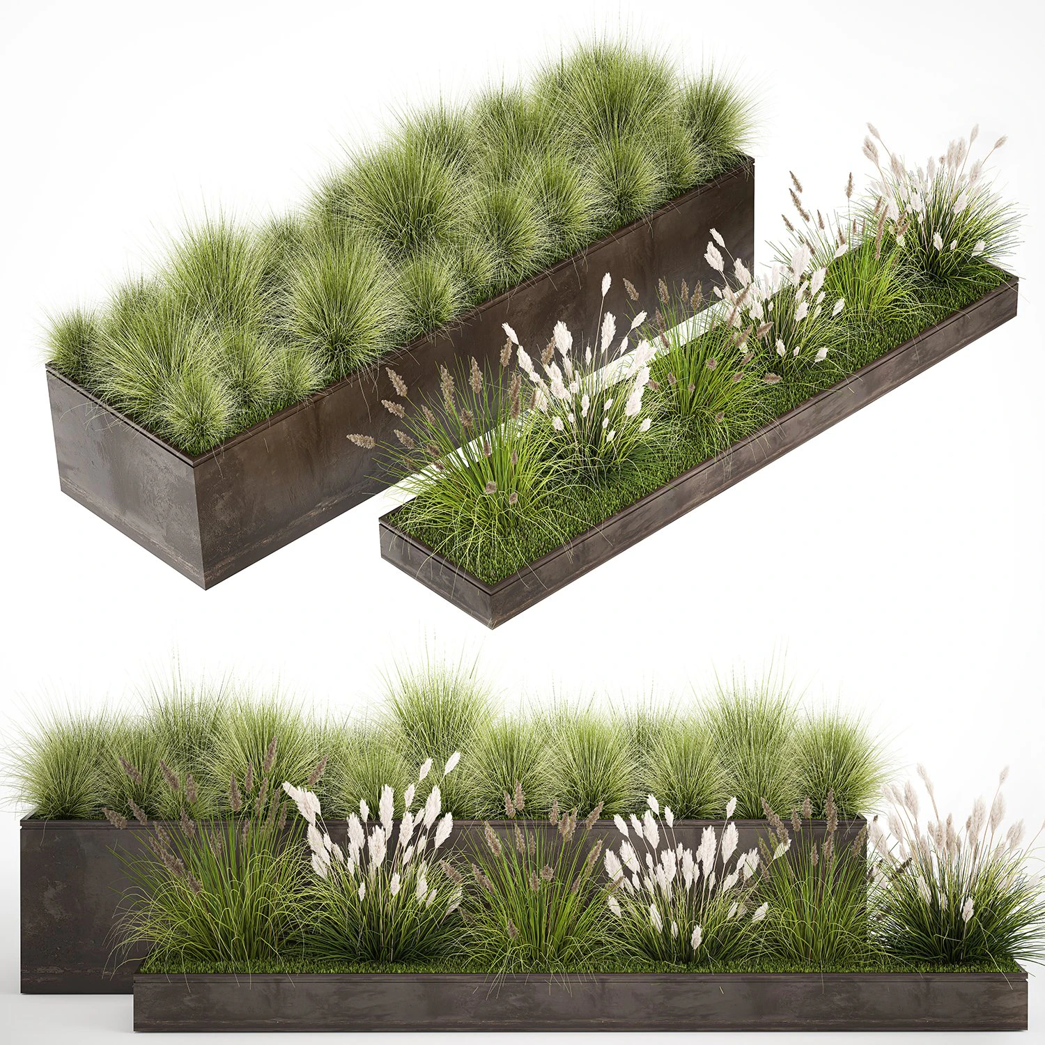 Grass and bushes in a rusty flowerbed 1148 3D Model .c4d .max .obj .3ds .fbx .stl .blend 
