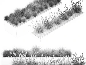 Grass and bushes in a rusty flowerbed 1148 3D Model