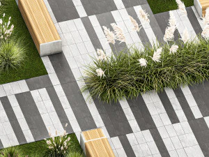 Arbustos e um banco com lajes para um urbano 1151 Modelo 3D