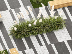 Arbustos e um banco com lajes para um urbano 1151 Modelo 3D