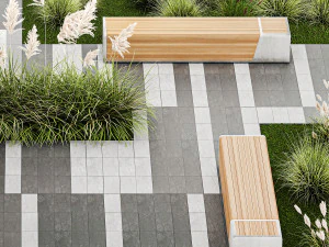 Arbustos e um banco com lajes para um urbano 1151 Modelo 3D