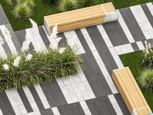 Bushes And A Bench With Paving Slabs For An Urban 1151 Model 3D