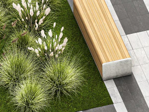 Arbustos e um banco com lajes para um urbano 1151 Modelo 3D