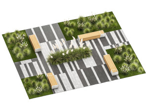 Bushes And A Bench With Paving Slabs For An Urban 1151 Model 3D