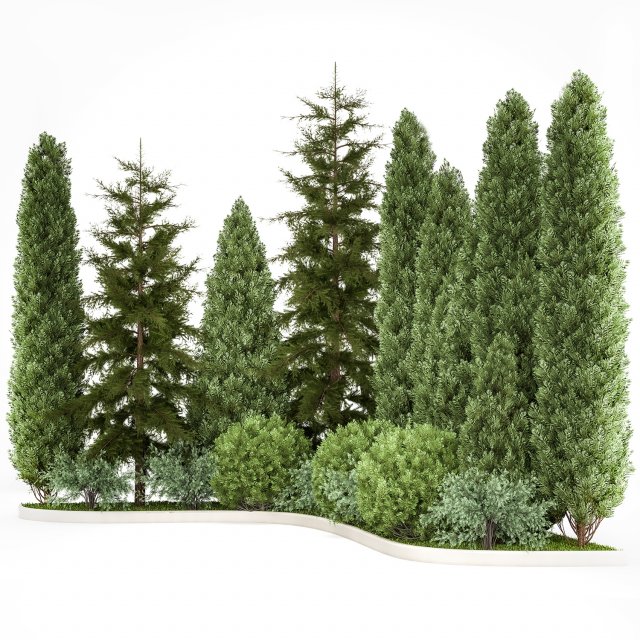 Garden of thuja and cypress trees with bushes 1153 Model 3D .c4d .max .obj .3ds .fbx .stl .blend 