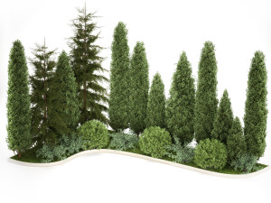Garden of thuja and cypress trees with bushes 1153 Model 3D