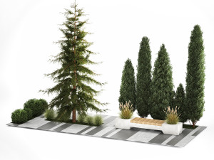 Garden of thuja and cypress trees with bushes 1156 Modelo 3D