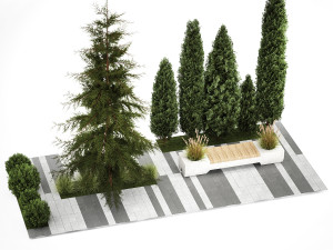 Garden of thuja and cypress trees with bushes 1156 Modelo 3D