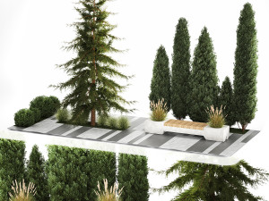 Garden of thuja and cypress trees with bushes 1156 Modelo 3D