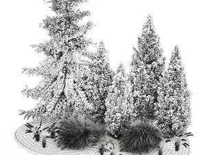 Garden of thuja and cypress trees with Miscanthus bushes 1158 3D Model